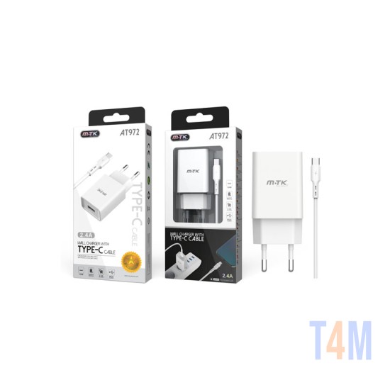 CHARGING ADAPTER WITH TYPE-C CABLE 2.4A MTK BLACK